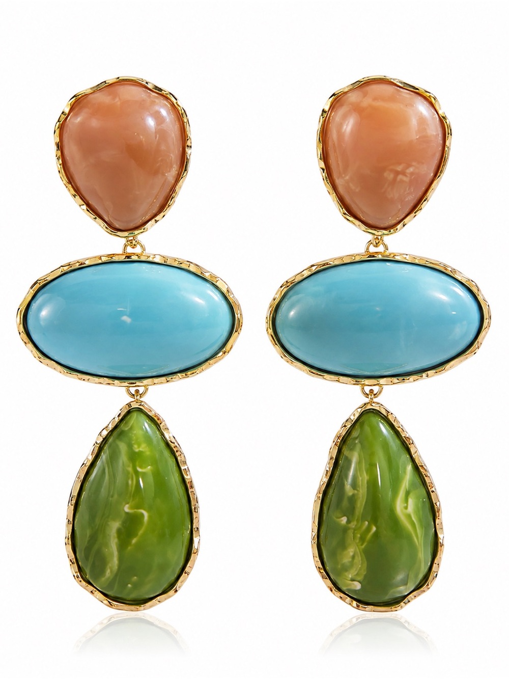 Mango Gold-Tone Drop Earrings with Coral-Peach, Turquoise & Olive Stones